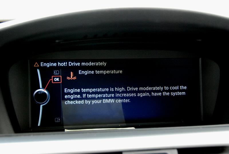 BMW E90 320i 325i 328i 330i Engine hot Engine temperature too high drive moderately warning message 1